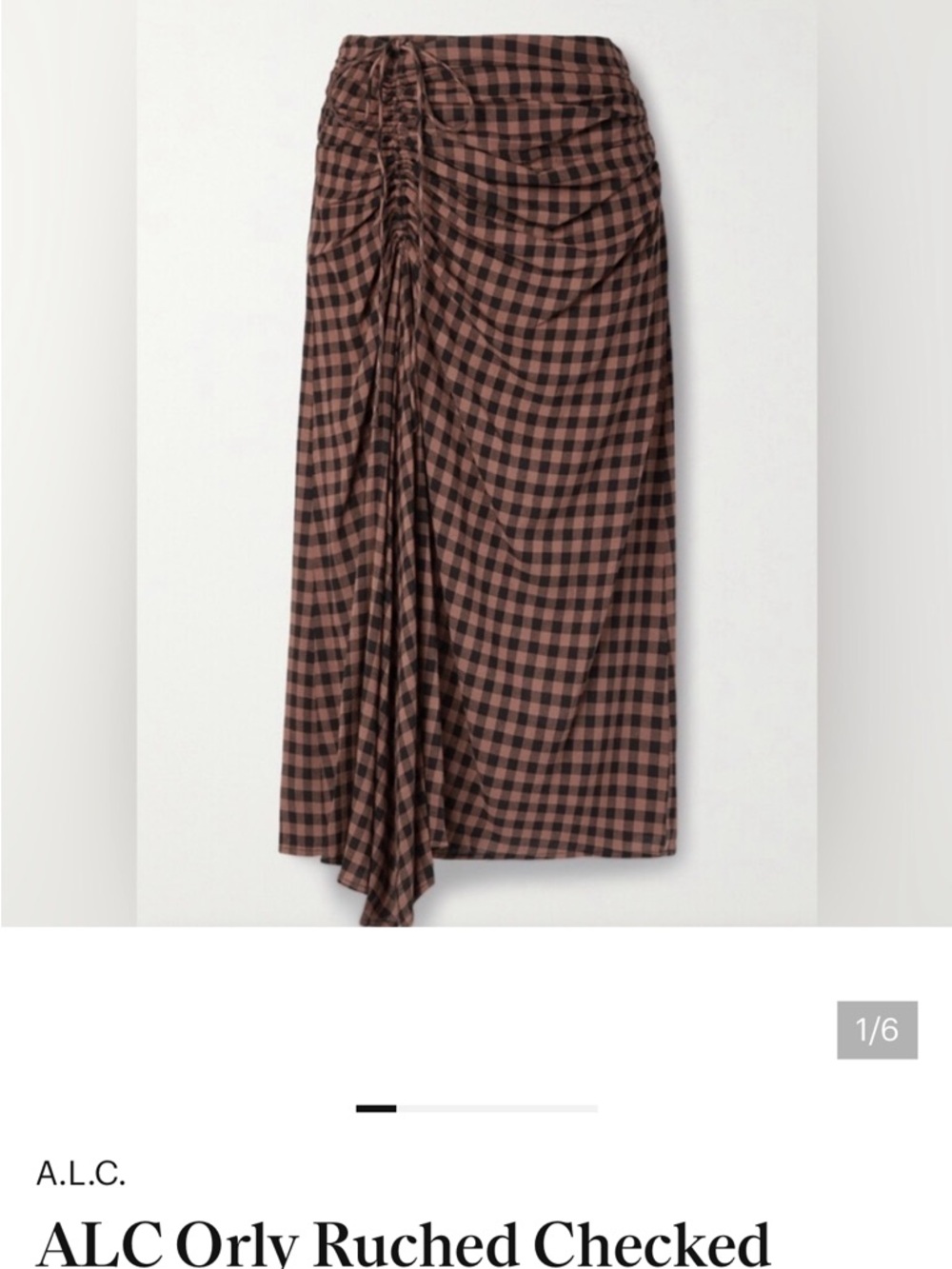 ALC Orley midi drawstring gingham skirt